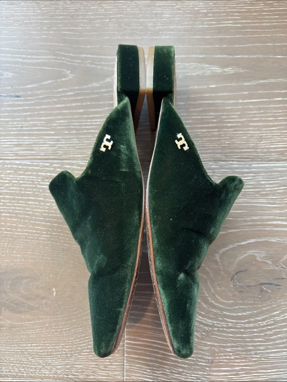 Tory Burch Olive Green Velvet Slip-On Mules - Picture 3 of 6